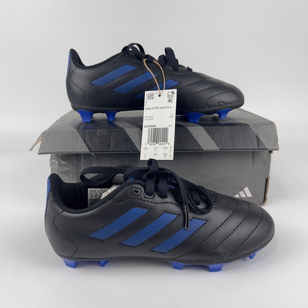 Adidas Goletto VIII FG Soccer Cleats Kids 2 Black‎ Blue Athletic Lace Up GX6906